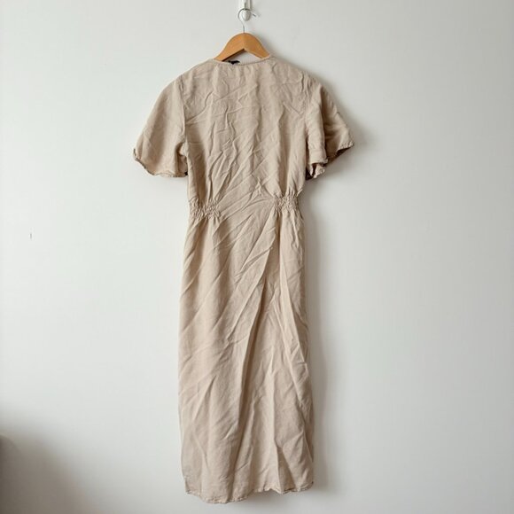 Zara Button Down Lyocell Short Sleeve Midi Dress Cream Nude Size Small - Picture 5 of 7